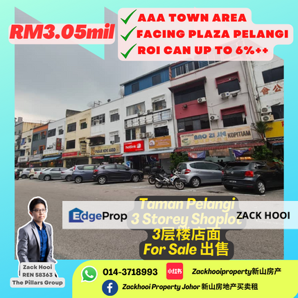 Taman Pelangi Jalan Maju 3 Storey Shop in front Plaza Pelangi, Johor, Johor Bahru