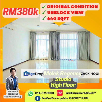 Molek Regency @ Studio Unblock View With High Floor, Johor, Johor Bahru