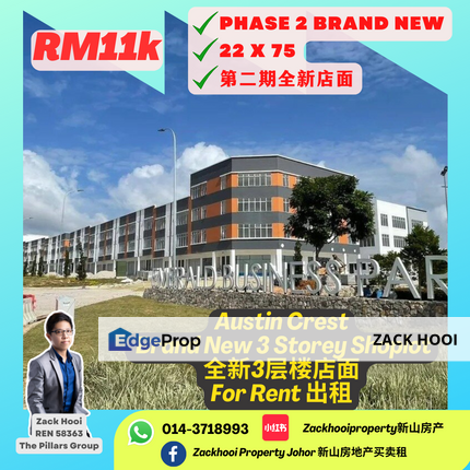 Emerald 1, Crest Austin, Johor Bahru, Johor @ Phase 2 3 Storey New Shop For Rent, Johor, Johor Bahru