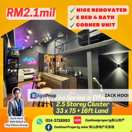 Eco Spring, Johor Bahru, Johor @ 2.5 Storey Cluster Corner Fully Renovated Unit with Extension, Johor, Johor Bahru