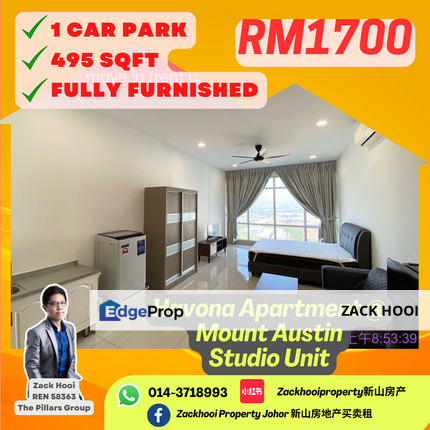 Havona Residence @ Taman Mount Austin, Johor Bahru, Johor @ Fully Furnished Studio For Rent With Car Park, Johor, Johor Bahru