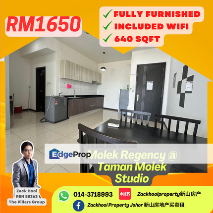 Molek Regency, Johor Bahru, Johor @ Fully Furnished Studio Unit For Rent, Johor, Johor Bahru