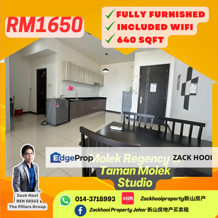 Molek Regency, Johor Bahru, Johor @ Fully Furnished Studio Unit For Rent, Johor, Johor Bahru