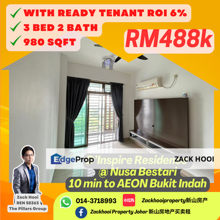 D'Inspire Residence, Skudai, Johor @ 3 Bed 2 Bath with Ready Tenant ROI 6% For Sale, Johor, Skudai