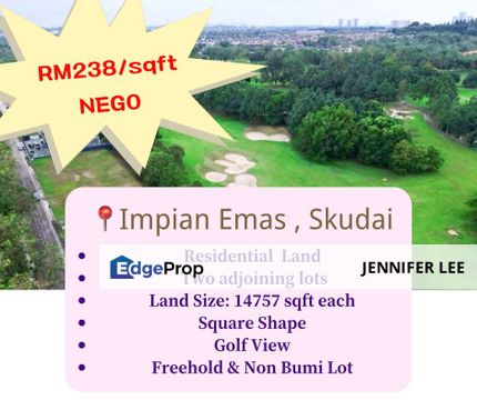 Golf View Land @2 Adjoining Bungalow Lots , Impian Emas, Skudai,Johor For Sales., Johor, Skudai