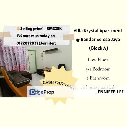 Apartment Cash Out Unit Villa Krystal,Bandar Selesa Jaya,Skudai,Johor for Sales, Johor, Skudai