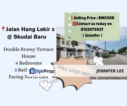 Full Loan Double Storey Terrace House Jalan Hang Lekir @ Skudai Baru for Sales., Johor, Skudai