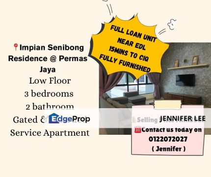 Full Loan Apartment Impian Senibong Residence, Permas Jaya for Sales. , Johor, Permas Jaya/Senibong