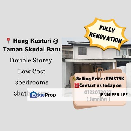 Fully Renovation & Low Cost Double Storey Hang Kusturi, Taman Skudai Baru for Sales, Johor, Skudai