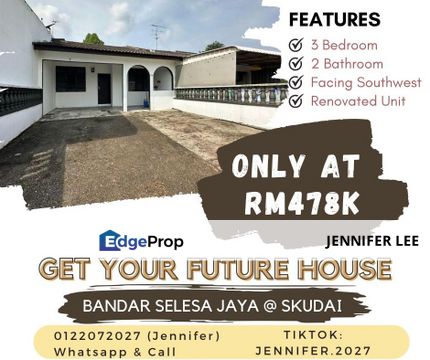 Single Storey Terrace House with Renovation ,Bandar Selesa Jaya,Skudai,Johor for Sales, Johor, Skudai