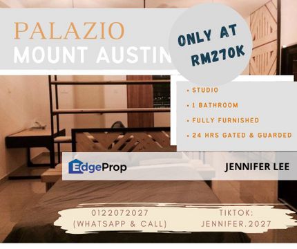 Studio Palazio with Fully Furnished, Taman Mount Austin, JB for Sales, Johor, Johor Bahru