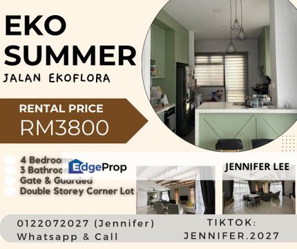 Double Storey Corner Lot with Good Condition & Fully Furnished,Jalan Ekoflora, Eco Summers, JB for Rent, Johor, Johor Bahru