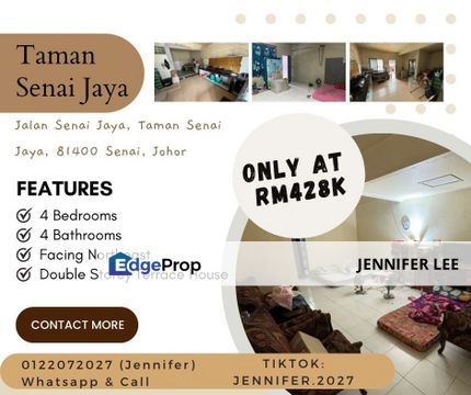 Double Storey Terrace House, Jalan Senai Jaya, Taman Senai Jaya, Senai for Sales, Johor, Senai