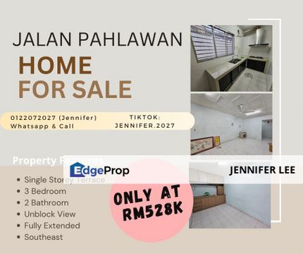 Single Storey Terrace with Unblock View, Jalan Pahlawan, Skudai for Sales., Johor, Skudai