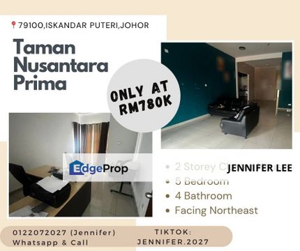 Double Storey Cluster House with Renovated , Taman Nusantara Prima, Iskandar Puteri JB for Sales., Johor, Nusajaya