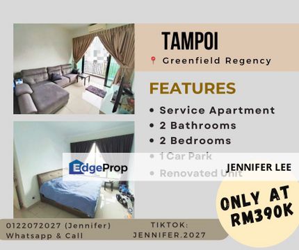 Service Apartment ,Full Loan available ,Greenfield Regency,Tampoi JB for Sales., Johor, Tampoi