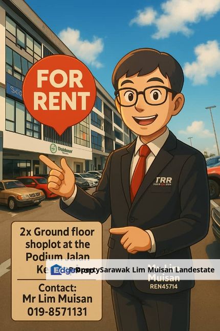 Prime Dual-Unit Ground Floor Commercial Space Facing Main Road at The Podium, Jalan Keretapi, Kuching For Rent, Sarawak, Kuching