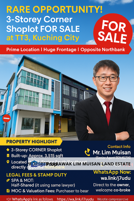 Three (3) Storey Shoplot at TT3 in Kuching for Sale, Sarawak, Kuching