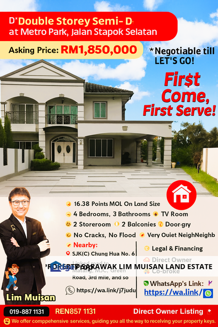 Double Storey Semi Detached House at Metro Park Jalan Stapok Selatan in Kuching for Sale, Sarawak, Kuching