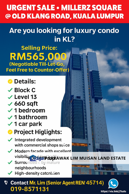 The Millerz Square Condo @ Old Klang Road in Kuala Lumpur for URGENT Sale, Kuala Lumpur, Jalan Klang Lama (Old Klang Road)