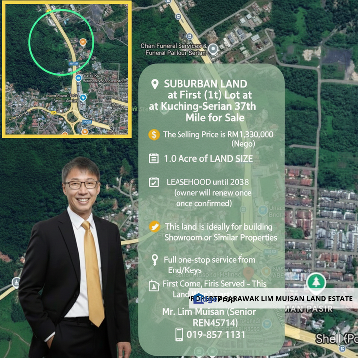 1.0 Acre First (1st) Lot Land at Kuching-Serian Road 37th Mile for Sale, Sarawak, Kota Samarahan