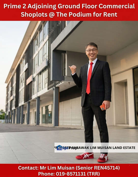 Prime 2 Adjoining Ground Floor Commercial Shoplots @ The Podium, Fronting Jalan Keretapi – For Rent, Sarawak, Kuching