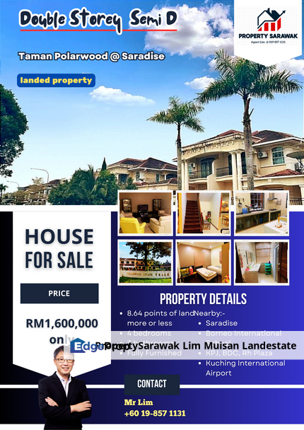 Prime Area Double Storey Semi D at Taman Polarwood Saradise for Sale, Sarawak, Kuching