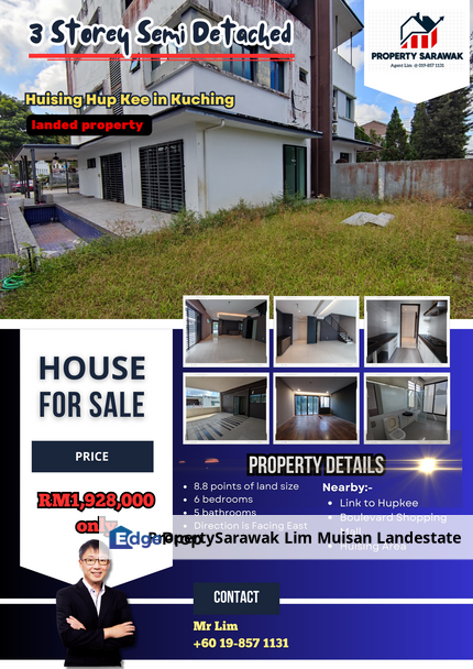 Prime Area 3 Storey Semi D at Taman Huising Hupkee in Kuching for Sale, Sarawak, Kuching