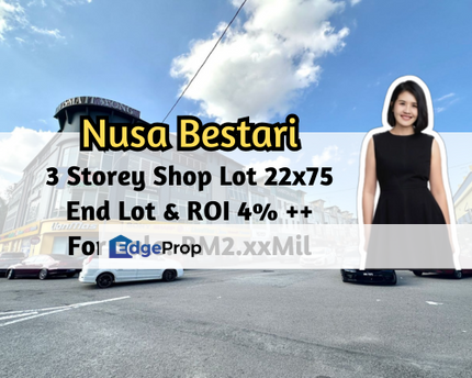Taman Nusa Bestari, Skudai, Iskandar Puteri, Johor, 3 Storey Shop Lot End Lot, ROI 4%, Beside Tf Mart, Johor, 