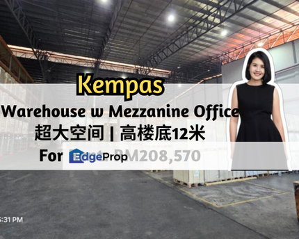 Kempas, Johor Bahru, Johor, 1 Storey Warehouse with Mezzanine Office, Ceiling Height 12m, Johor, Johor Bahru