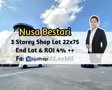 Taman Nusa Bestari, Skudai, Iskandar Puteri, Johor, 3 Storey Shop Lot End Lot, ROI 4%, Beside Tf Mart, Johor, 