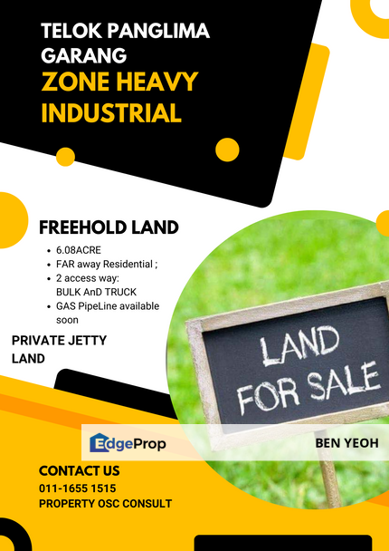 Value to Purchase 6.08acre zone Heavy Industrial land Mukim Telok Panglima Garang for sale , Selangor, Telok Panglima Garang