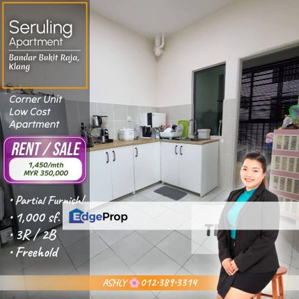 CORNER Unit + Furnish 🌟 Apartment for SALE / RENT | Seruling Apartment, Bandar Bukit Raja, Klang  , Selangor, Klang