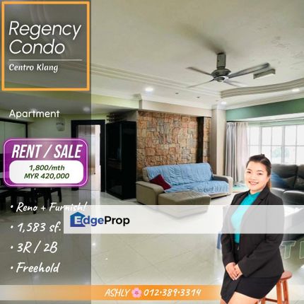 Super VALUE 🌸 Fully Furnished Condo for SALE/RENT | Regency Condominium (Regensi Condo), Klang  , Selangor, Klang