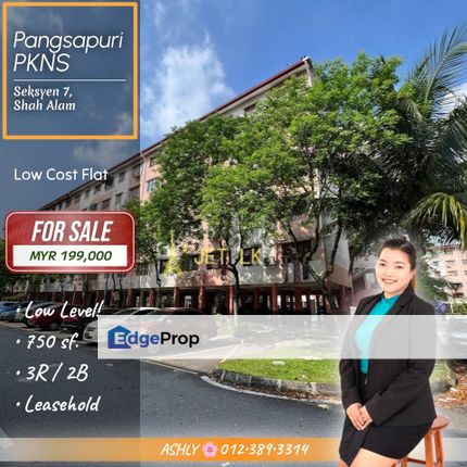 BELOW Bank Value 💰 Low Cost Flat for SALE | Pangsapuri PKNS, Section 7, Shah Alam  , Selangor, Shah Alam