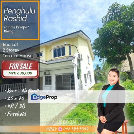 Renovated + No Flood 💯 End Lot 2 Storey Terrace House for SALE | Penghulu Rashid, Taman Perepat, Jalan Kapar, Klang, Selangor, Kapar 