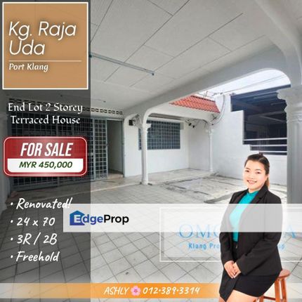 RENOVATED 🌸 End Lot Single Storey Terraced House for SALE   @ Kampung Raja Uda, Port Klang, Selangor, Port Klang