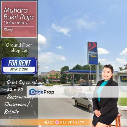 Beside MAIN Road 🏪 Ground Floor Shop Lot for RENT | Mutiara Bukit Raja, Jalan Meru, Klang, Selangor, Klang
