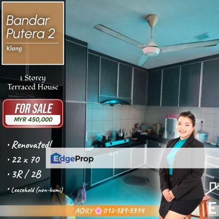 Renovated with Nice Kitchen Cabinets 🌸 Single Storey Terrace House for SALE | Bandar Putera 2, Jalan Kebun, Klang, Selangor, Klang