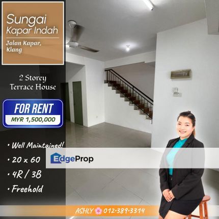 Well Maintained Good Condition 🌿 2 Storey Terrace House for RENT | Taman Sungai Kapar Indah, Jalan Kapar, Klang, Selangor, Kapar 