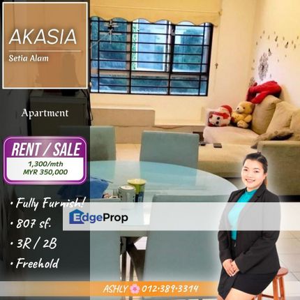 BELOW Market 🌸 Fully Furnished Akasia Apartment for SALE/RENT | Setia Alam, Selangor, Setia Alam/Alam Nusantara