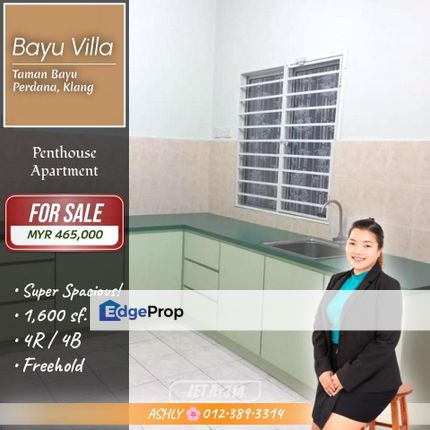 1600 SQFT SUPER Spacious Penthouse 🌟 Apartment House for SALE | Bayu Villa, Taman Bayu Perdana, Klang, Selangor, Klang