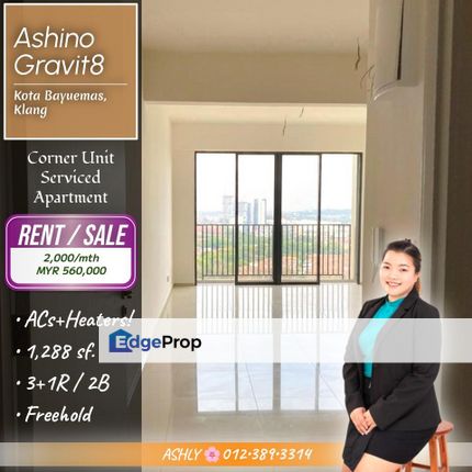 Corner Unit + Spacious Layout ✅️ Serviced Apartment for SALE & RENT | Ashino @ Gravit8, Kota Bayuemas, Klang 角落单位 + 宽敞设计 ✅️ 服务式公寓出售 & 出租, Selangor, Klang