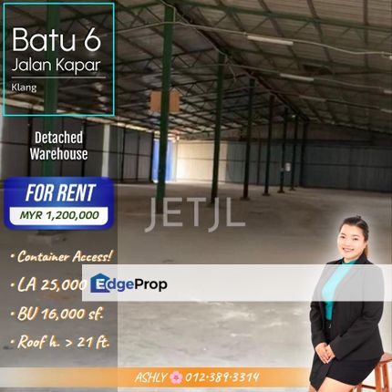 Strategic Location + Container Access ✅️ Detached Warehouse for RENT | Batu 6 Jalan Kapar Klang 加埔路第六英里 | 黄金地段 + 货柜车轻松出入 ✅️ 独立厂房 出租, Selangor, Kapar 