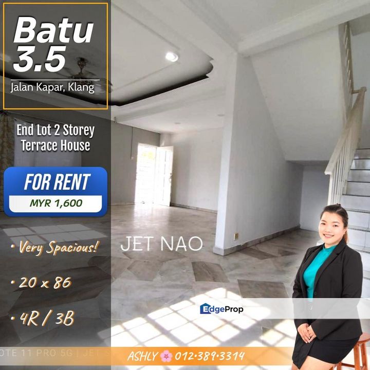 Spacious Endlot Terrace 🏡 Double Storey Terrace House for Rent in Batu 3.5, Jalan Kapar, Klang 宽敞边屋 🏡 巴生加埔路3.5支 双层排屋出租, Selangor, Kapar 