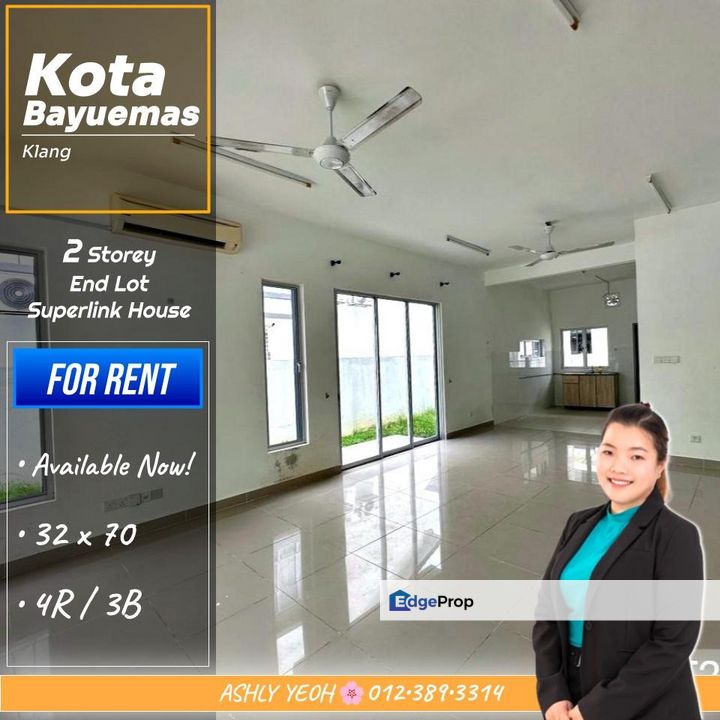▌Spacious Living 🪽 2 Storey End Lot Superlink for Rent @ Kota Bayuemas │ 宽敞家园 • 边间待租, Selangor, Klang