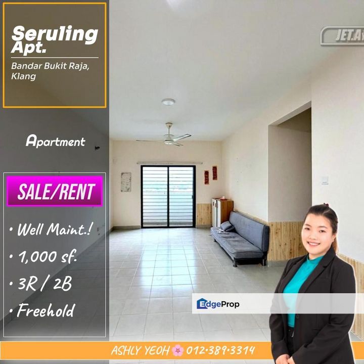 ▌Corner Lot 🚩 SERULING Apartment for SALE/RENT @ Bukit Raja, Klang │ 角头间 • 公寓待售/租, Selangor, Klang