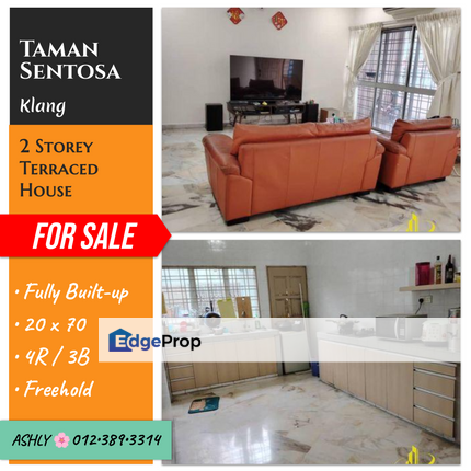 Fully Built-up 💯 2 Storey Terraced House 🏠 for Sale  📍 Taman Sentosa , 41200 Klang , Selangor, Selangor, Klang