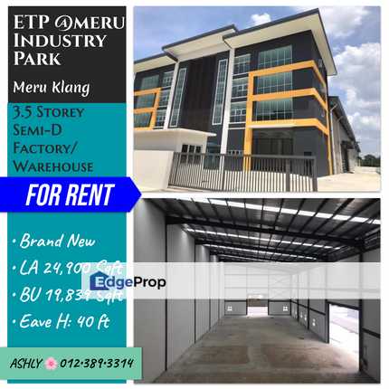 Semi D Factory 🏭 Warehouse for Rent 📍 ETP Meru Industrial Park 3 Taman Perindustrian Meru Klang, Selangor, Kapar 