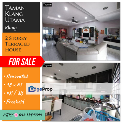 Renovated ⬆️ 2 Storey Terraced House for Sale  📍 Taman Klang Utama ,  42100 Klang , Selangor, Selangor, Klang